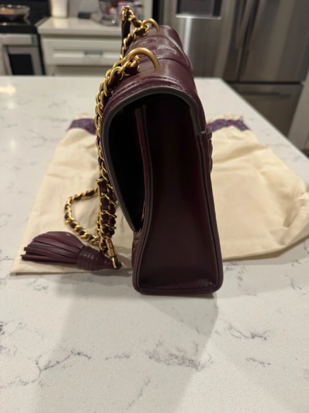Tory Burch Small Fleming Convertible Shoulder Bag – Burgundy Quilted Leather
